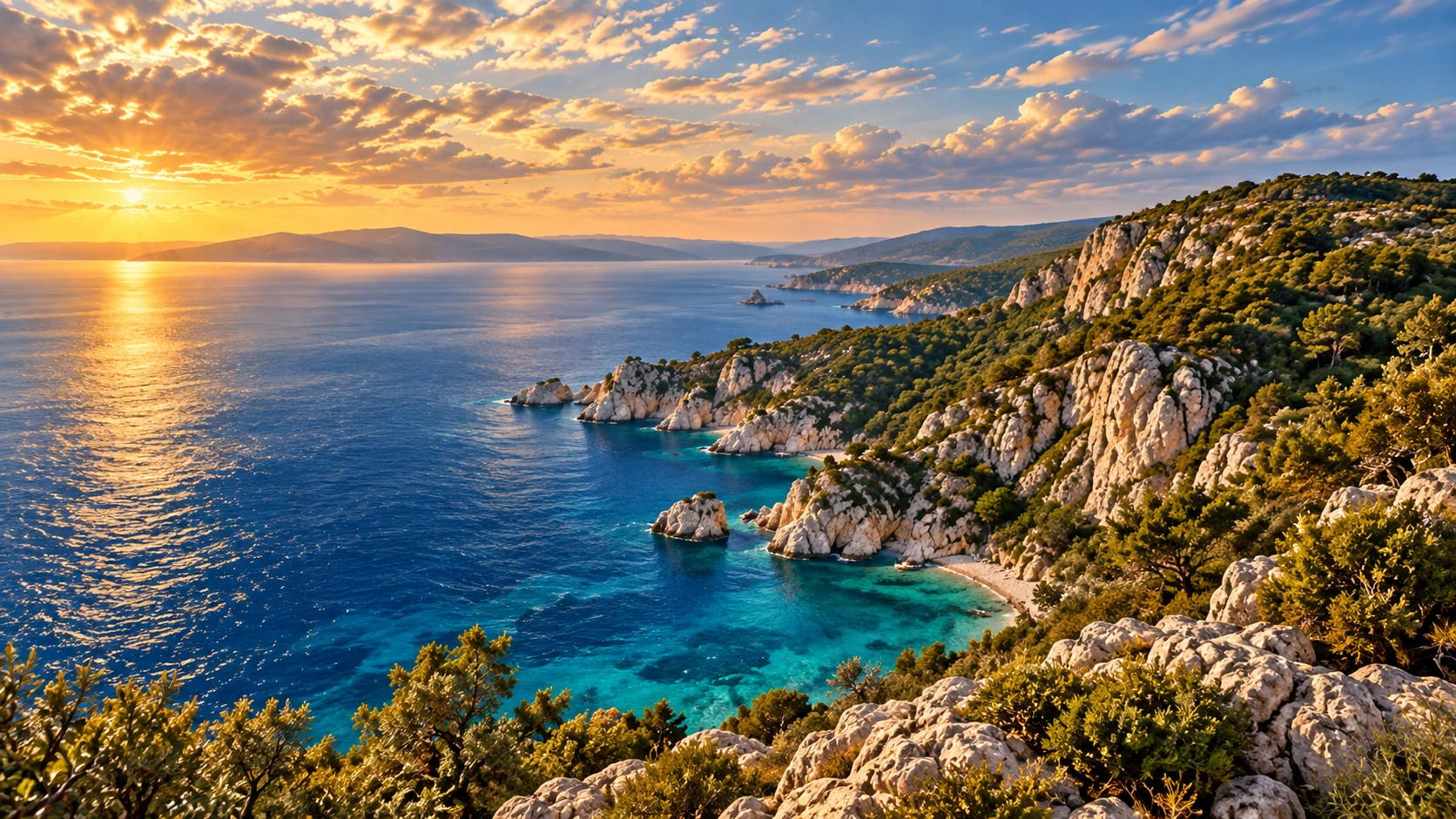 Editorial illustration of the wild Cres coastline above the Adriatic